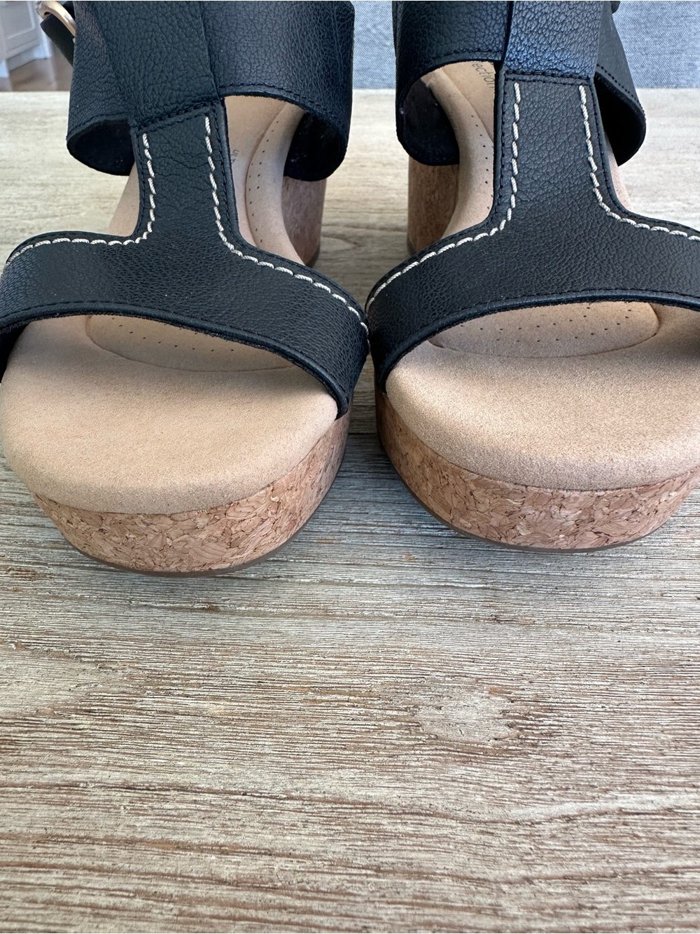 Clarks Collection Black Sandal Cork Wedges Giselle Style Size 10 - Picture 3 of 7